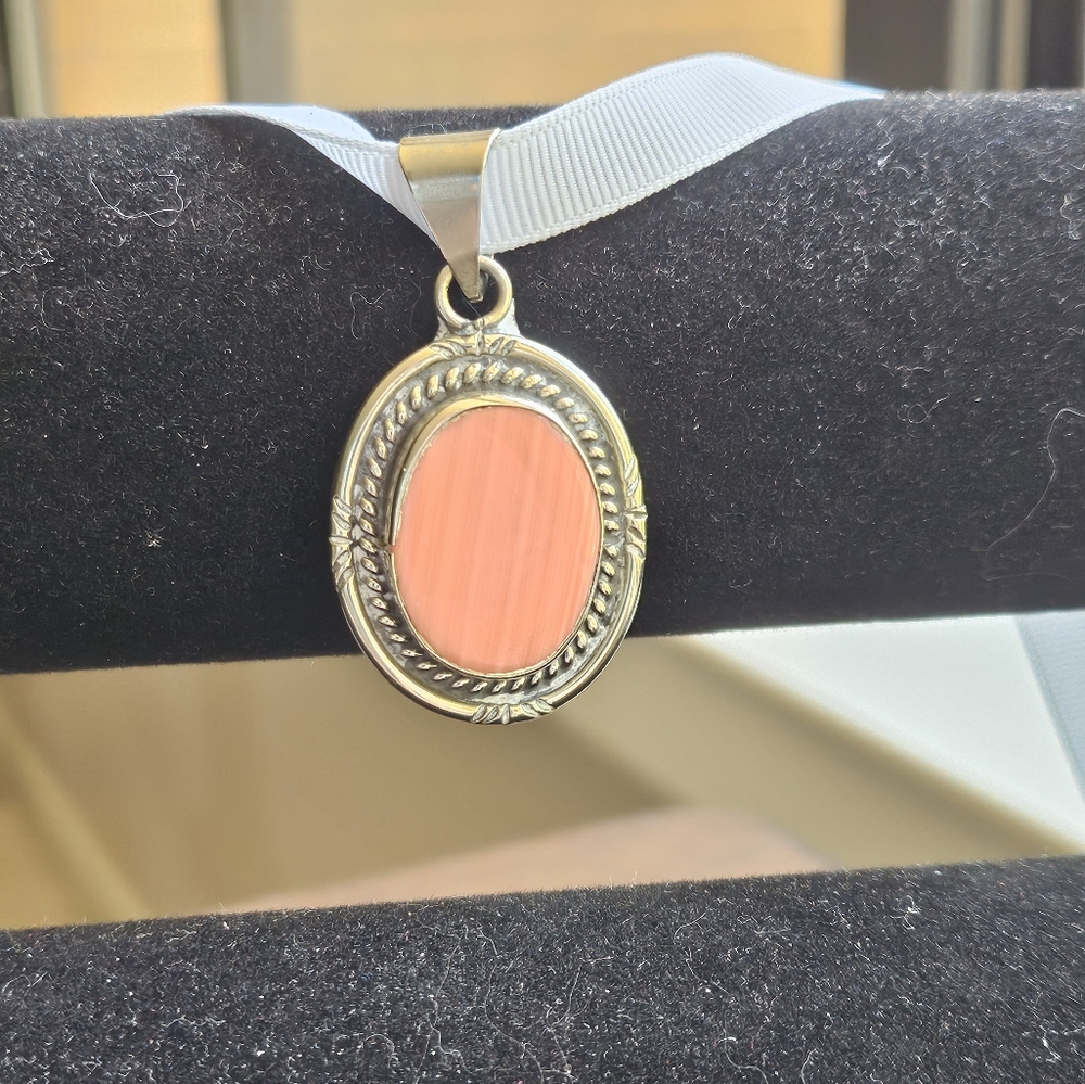 Handcrafted Coral Pendant On Sterling Chain